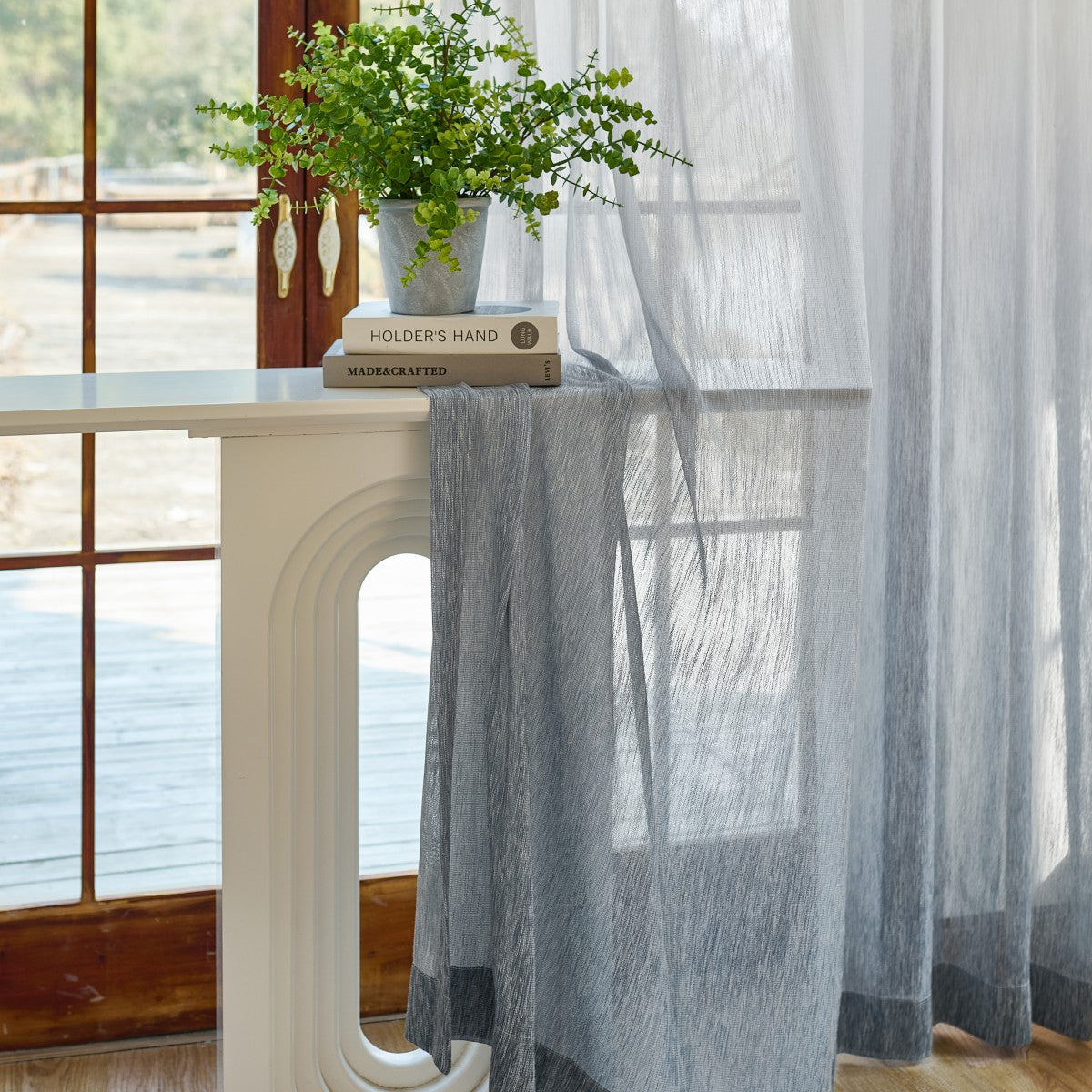 Yadira Light Blue Ombre Textured Sheer Curtains