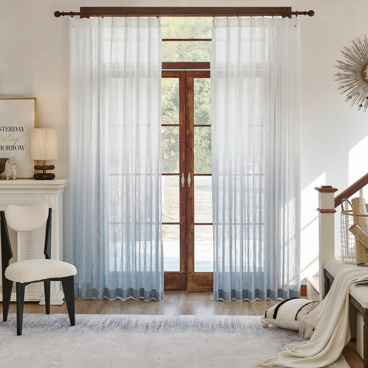 Yadira Light Blue Ombre Textured Sheer Curtains