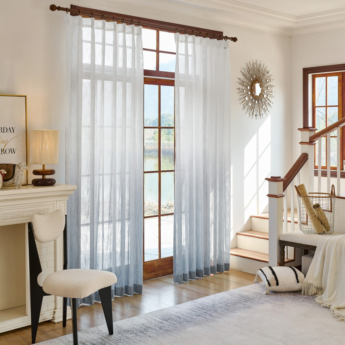 Yadira Light Blue Ombre Textured Sheer Curtains