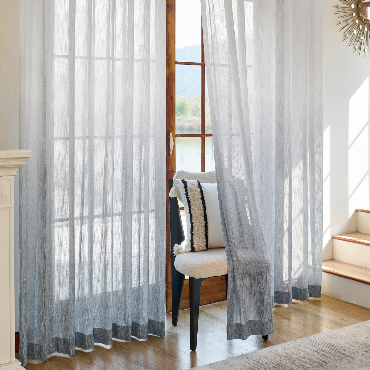 Yadira Light Blue Ombre Textured Sheer Curtains