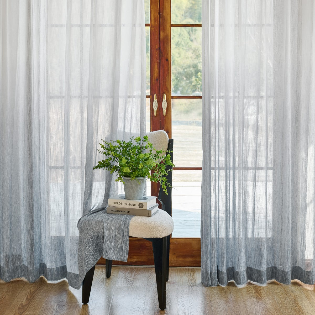 Yadira Light Blue Ombre Textured Sheer Curtains