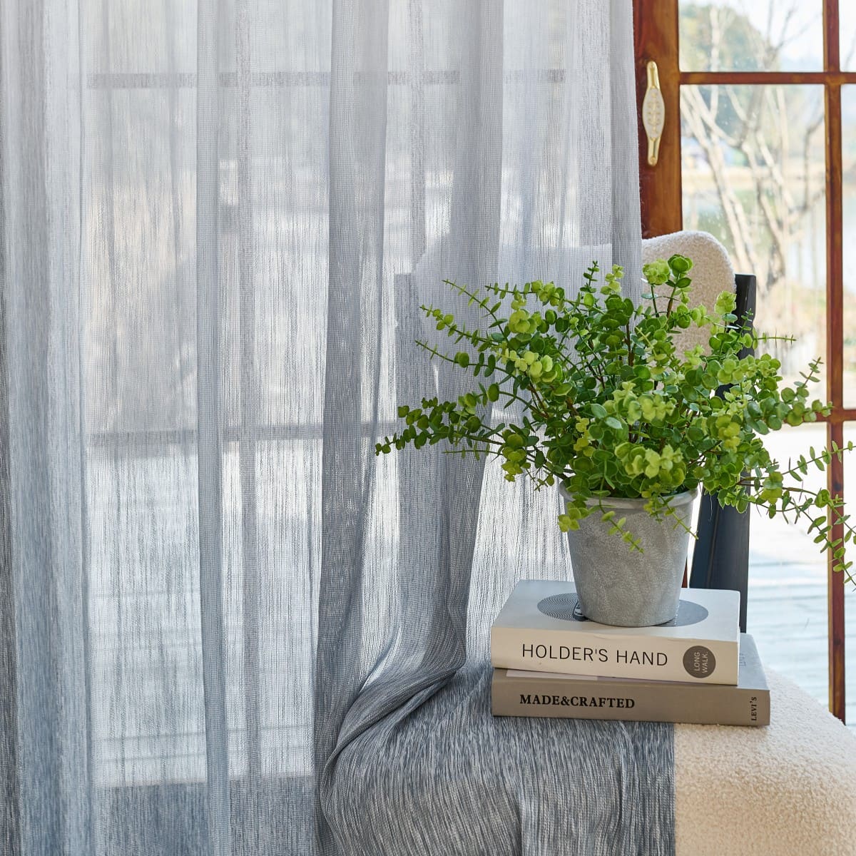 Yadira Light Blue Ombre Textured Sheer Curtains