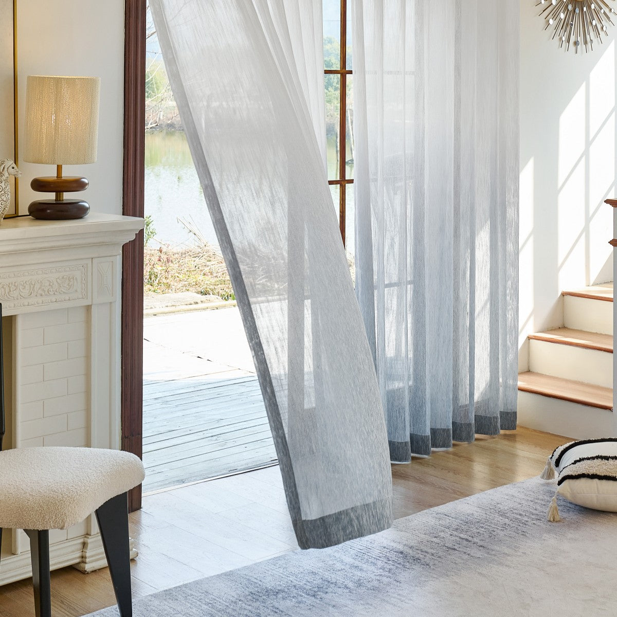 Yadira Light Blue Ombre Textured Sheer Curtains