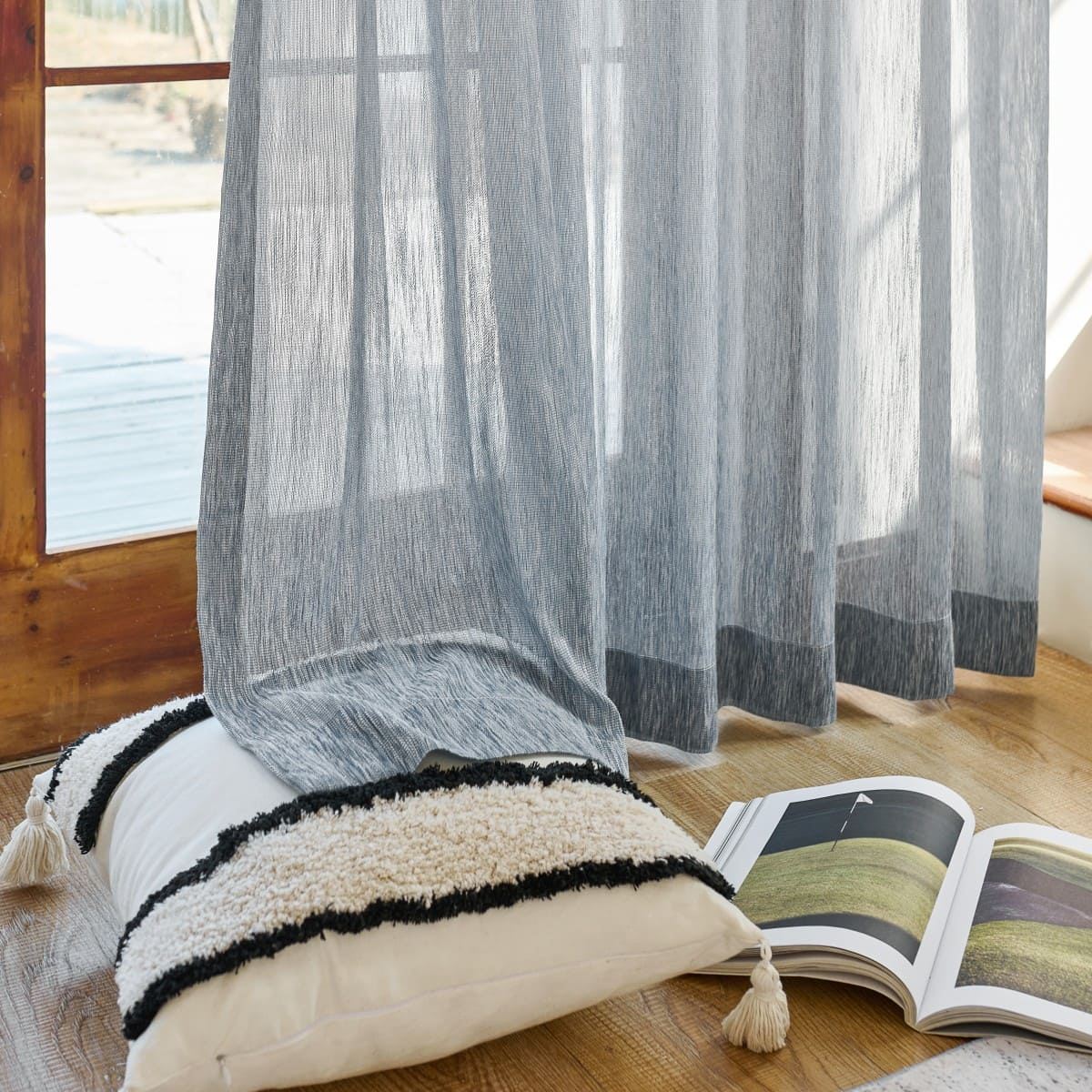 Yadira Light Blue Ombre Textured Sheer Curtains
