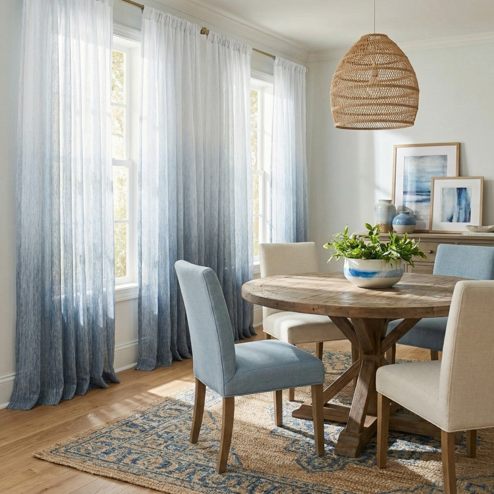 Yadira Light Blue Ombre Textured Sheer Curtains