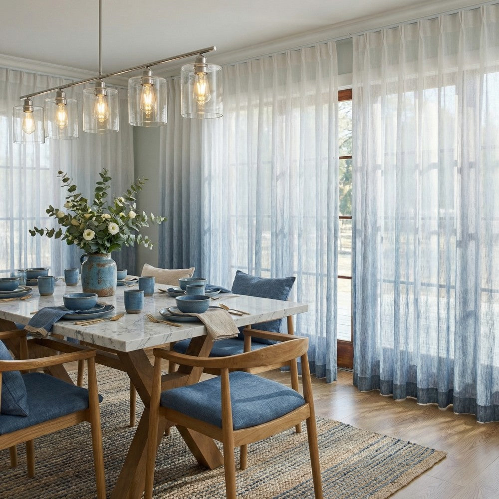 Yadira Light Blue Ombre Textured Sheer Curtains