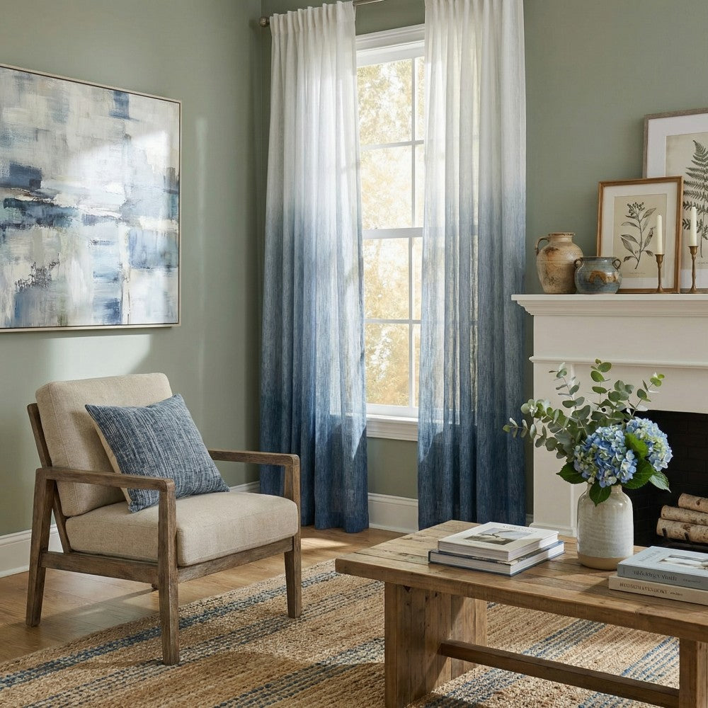 Yadira Light Blue Ombre Textured Sheer Curtains