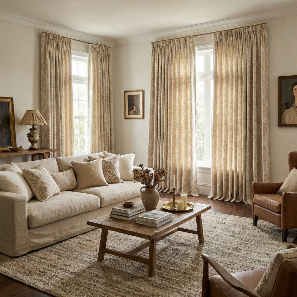 Yoona Neutral Beige Damask Jacquard Custom Curtains