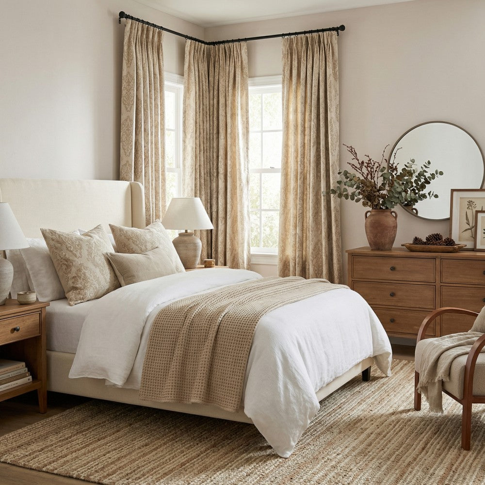 Yoona Neutral Beige Damask Jacquard Custom Curtains