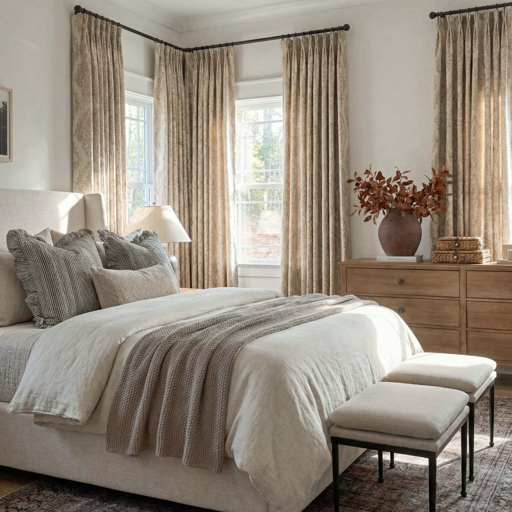 Yoona Neutral Beige Damask Jacquard Custom Curtains