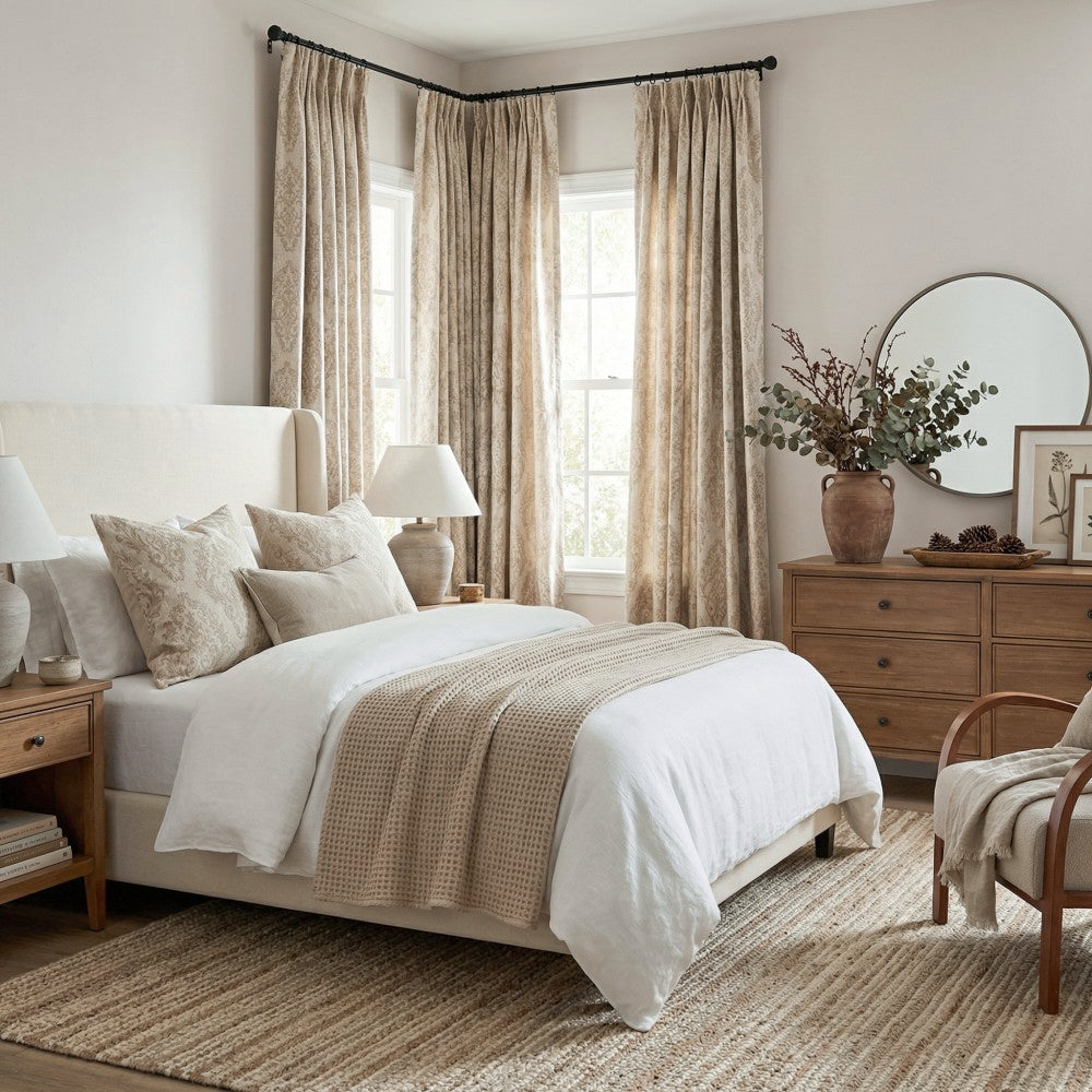 Yoona Neutral Beige Damask Jacquard Custom Curtains