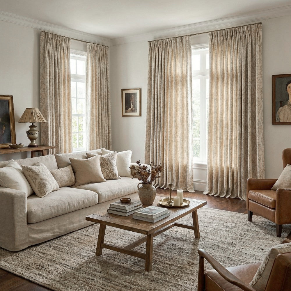 Yoona Neutral Beige Damask Jacquard Custom Curtains