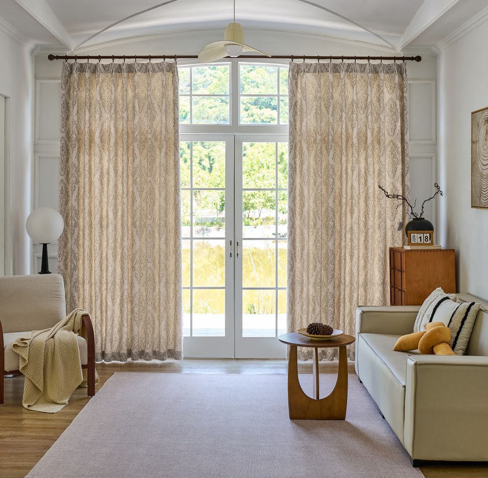 Yoona Neutral Beige Damask Jacquard Custom Curtains