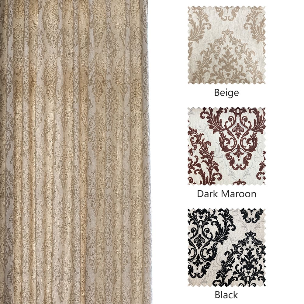 Yoona Neutral Beige Damask Jacquard Custom Curtains