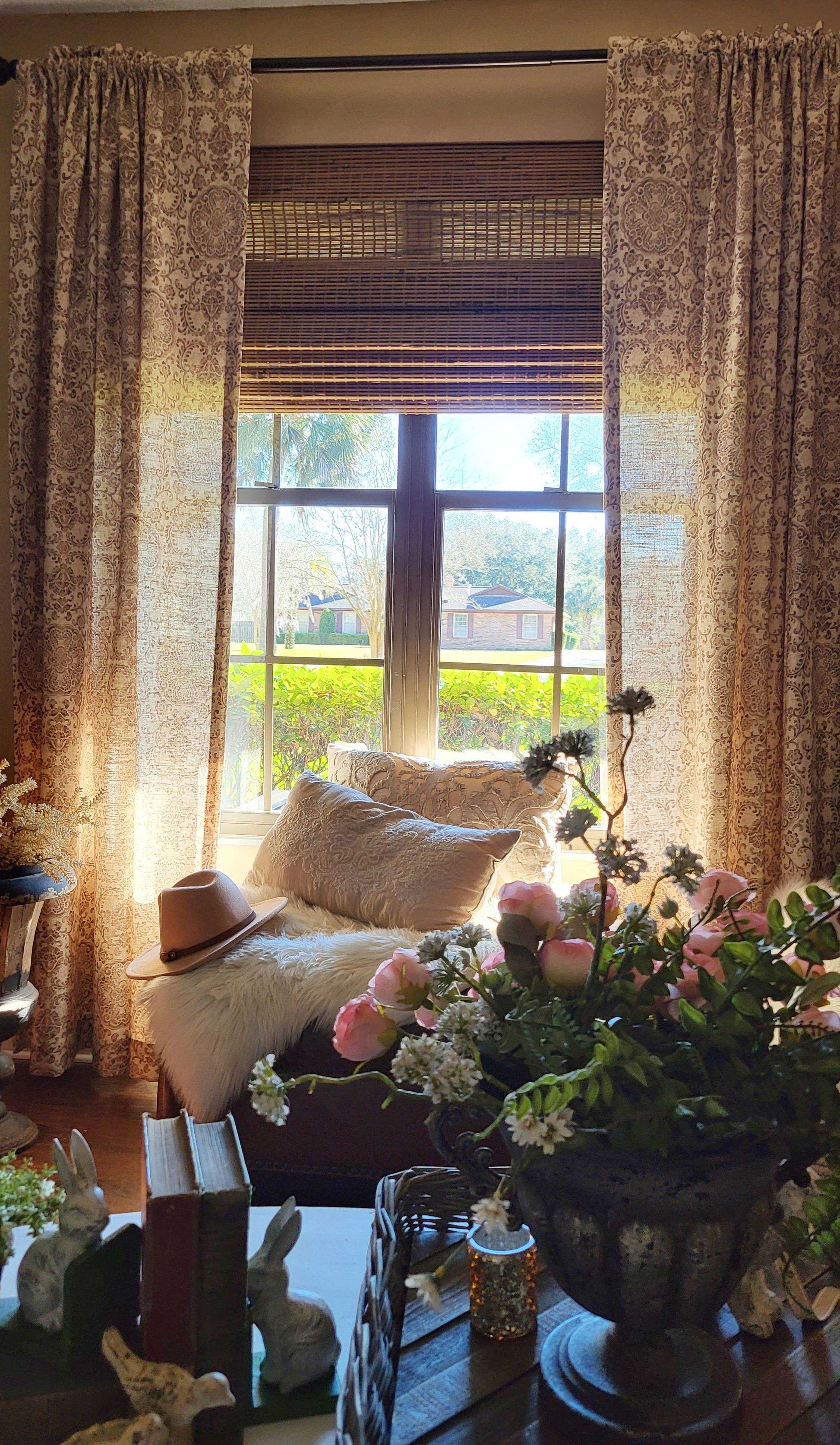 Austin / Beige Damask Linen Custom Curtains / Unlined