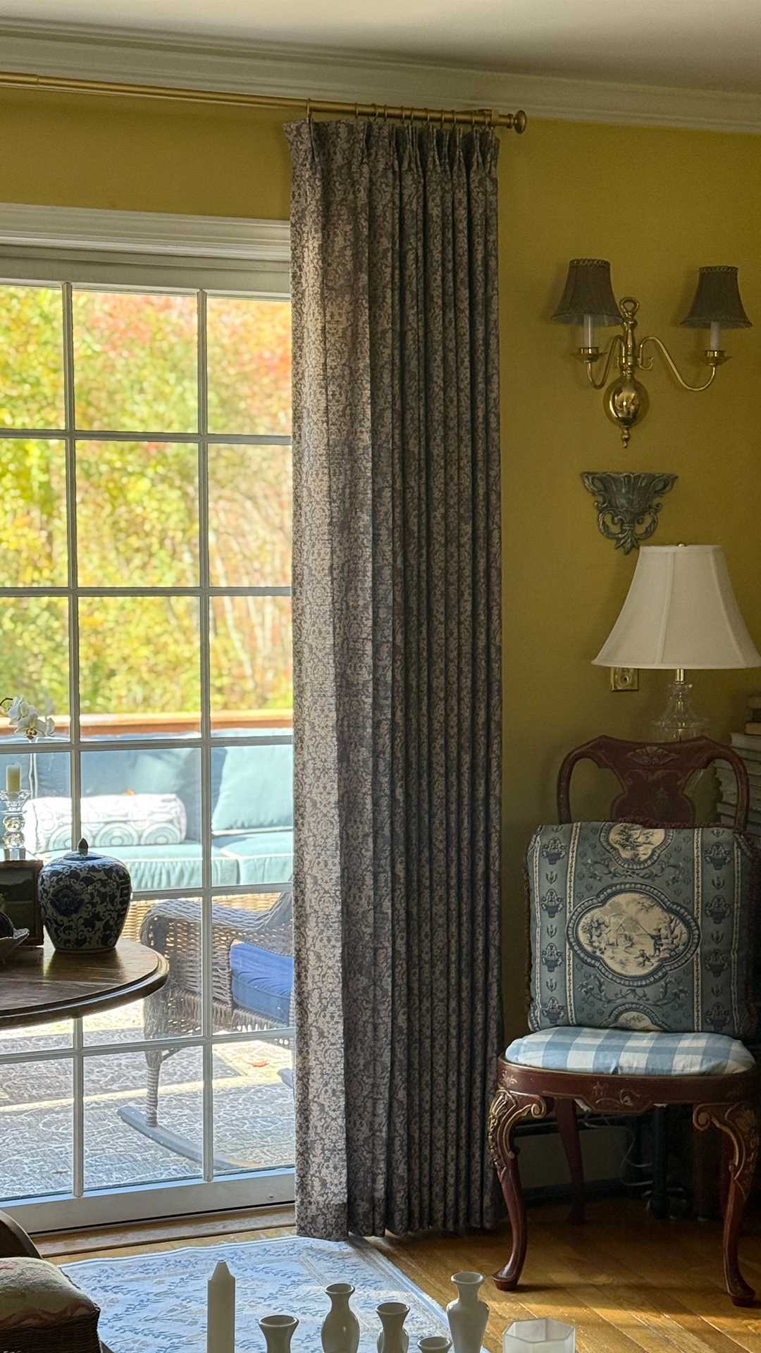 Josephine / Printed Damask Linen Custom Curtains / Unlined