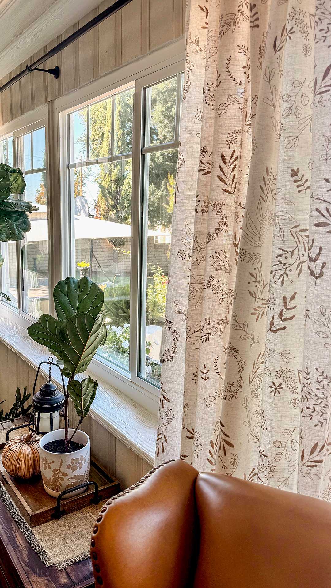 Peggy / Subtle Leaf Linen Embroidered Curtains / Unlined