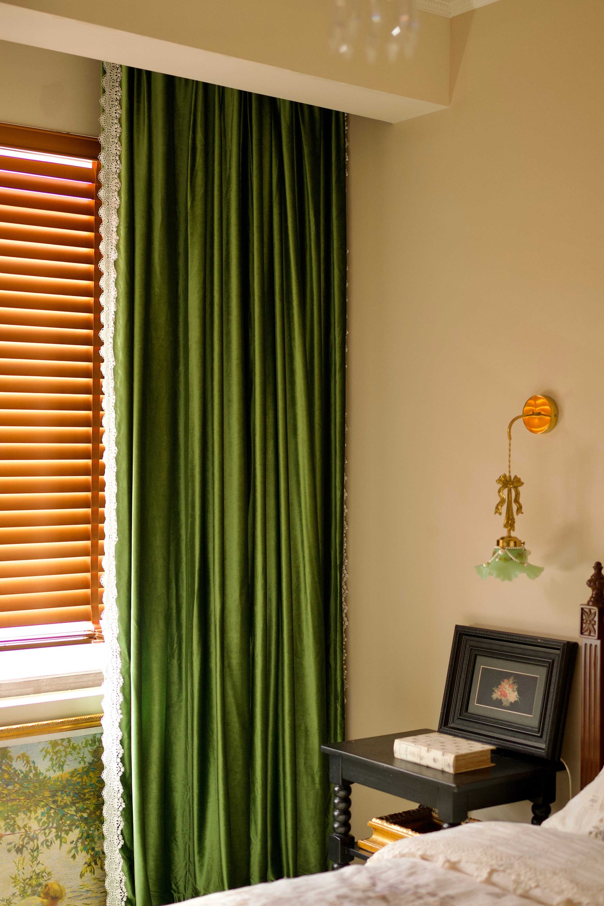 Ruby Elegant Velvet Custom Curtains-Moss Green