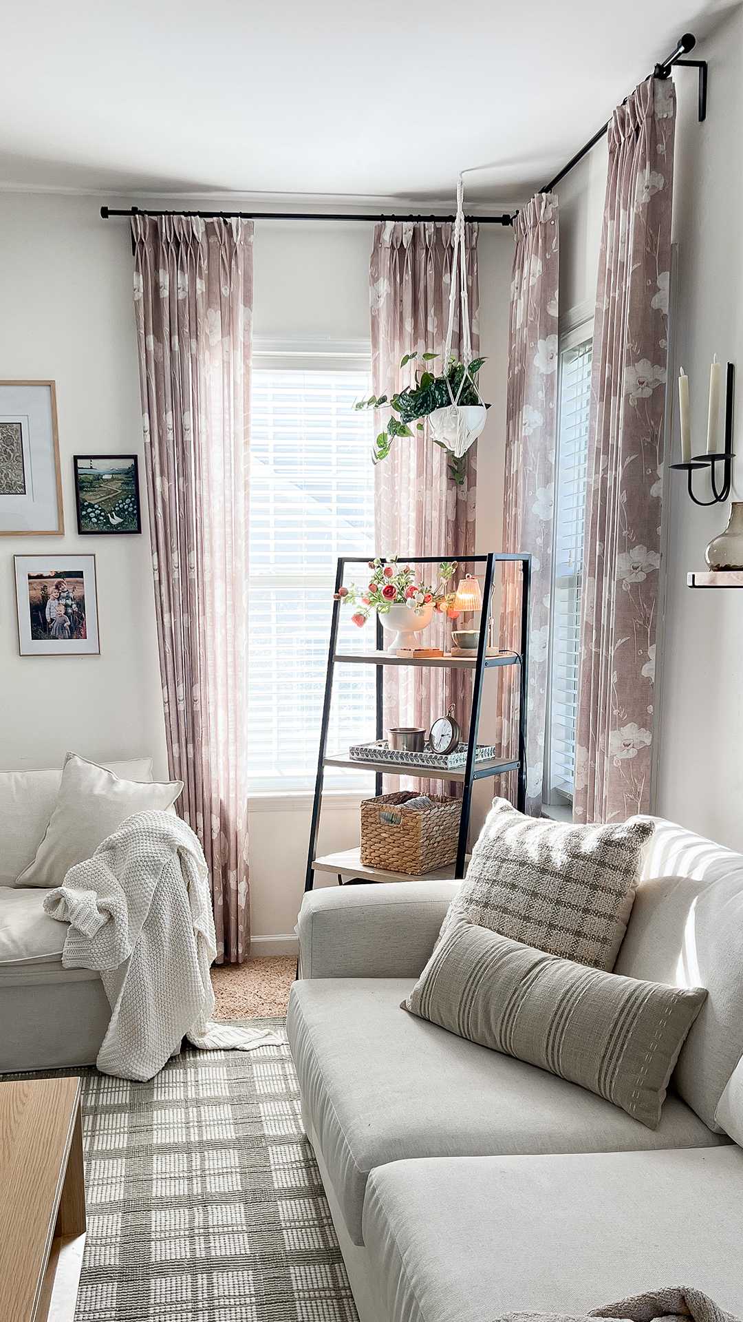 Skye / Country Style Pinkish Botanical Linen Sheer Curtains / Unlined